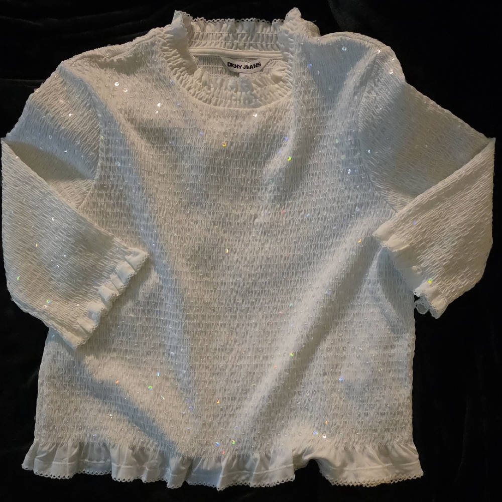 DKNY Wmns Sparkling White Ruffle Top
